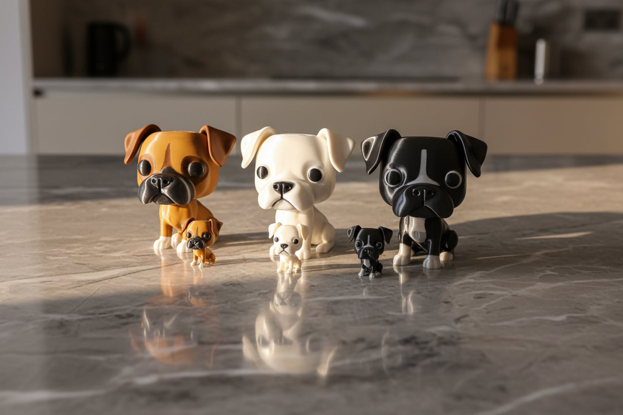 Funko-Style Boxer Dog Figure – Full Size 4.5" or Itty Bitty 1.5" Miniatures | Cute Gift, Party Favor, Dog Lover Collectible