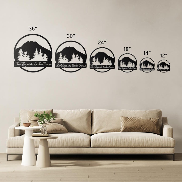 Personalized Mountain Metal Sign: Custom Landscape Monogram Decor