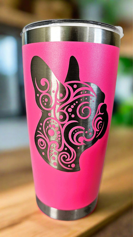 20oz Personalized Engraved French Bulldog Tumbler for your hot and cold drinks.