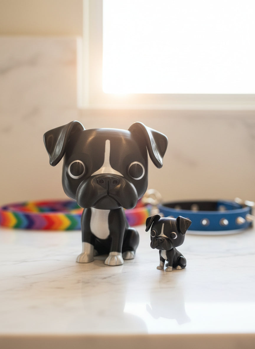 Funko-Style Boxer Dog Figure – Full Size 4.5" or Itty Bitty 1.5" Miniatures | Cute Gift, Party Favor, Dog Lover Collectible