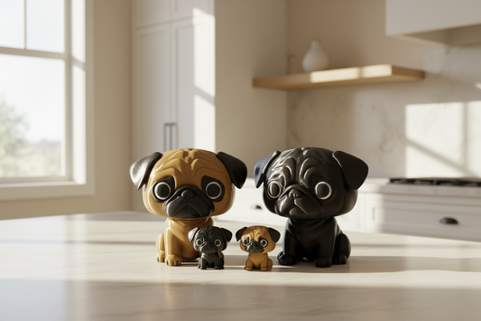 3D Printed Pug Figurine • Cute Oversized-Head Pug Collectible • Pug Lover Gift • Small Pug Miniatures for Party Favors • Dog Desk Decor • PLA Eco-Friendly Pug Statue