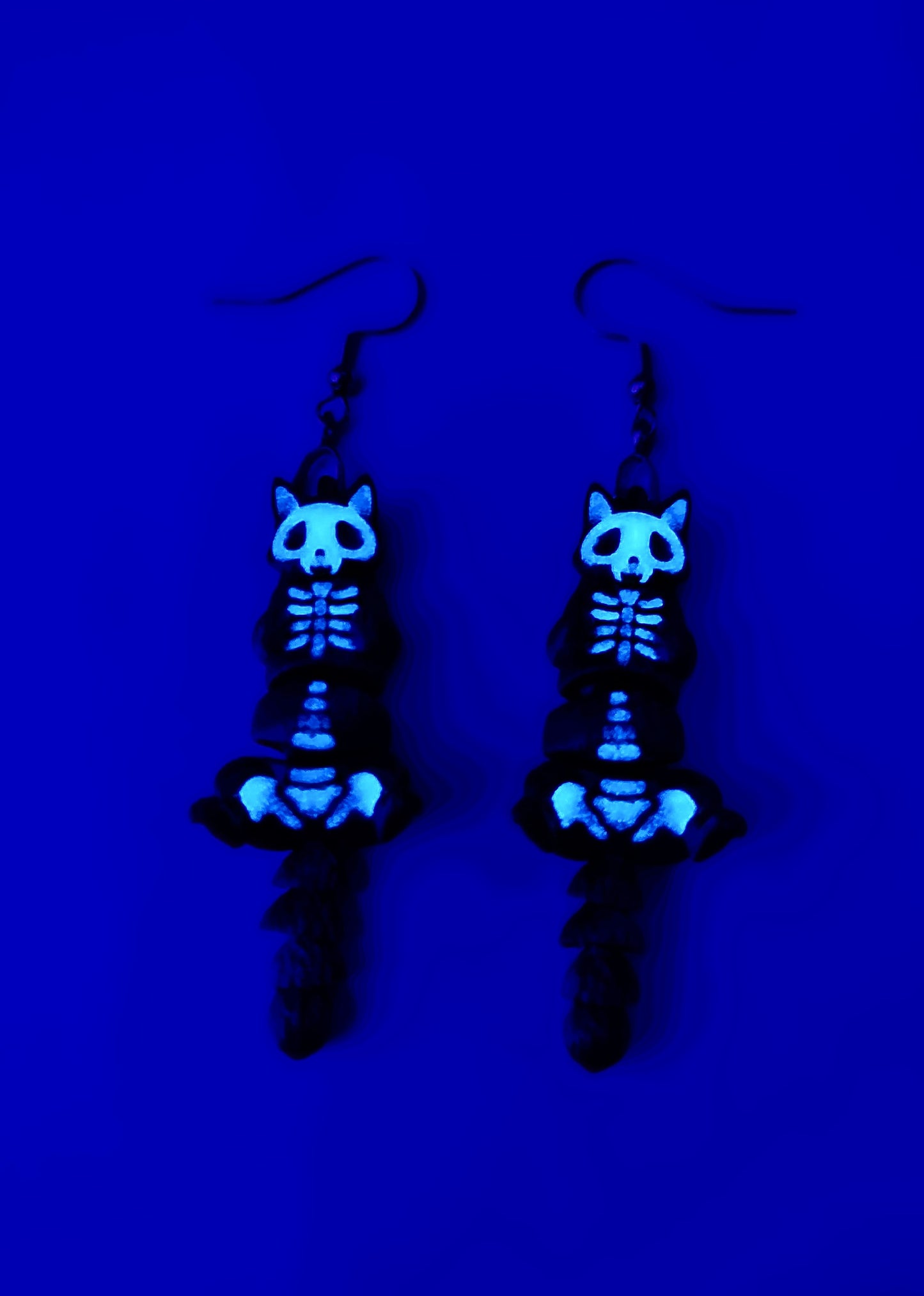 Halloween Glow in the Dark Skelly Cat Earrings