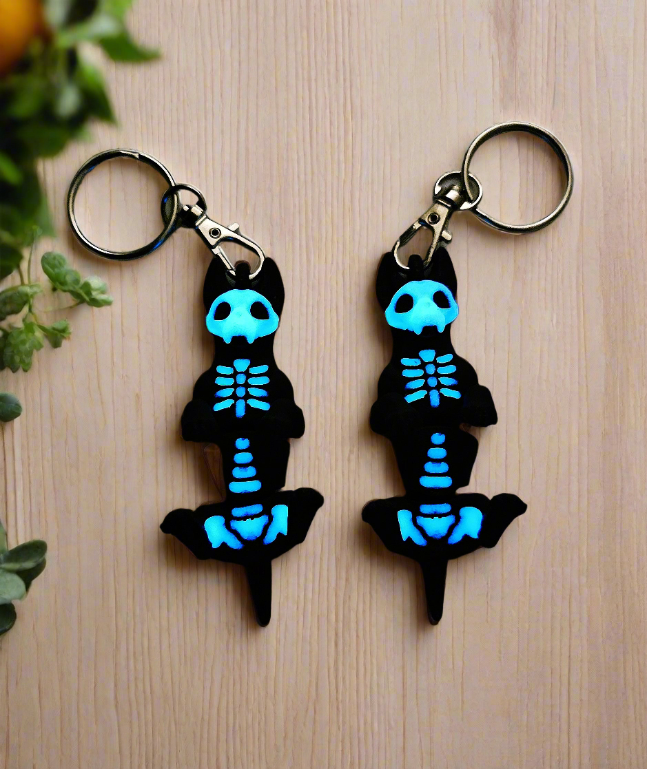 Halloween Glow in the Dark Skelly Dog Keychain