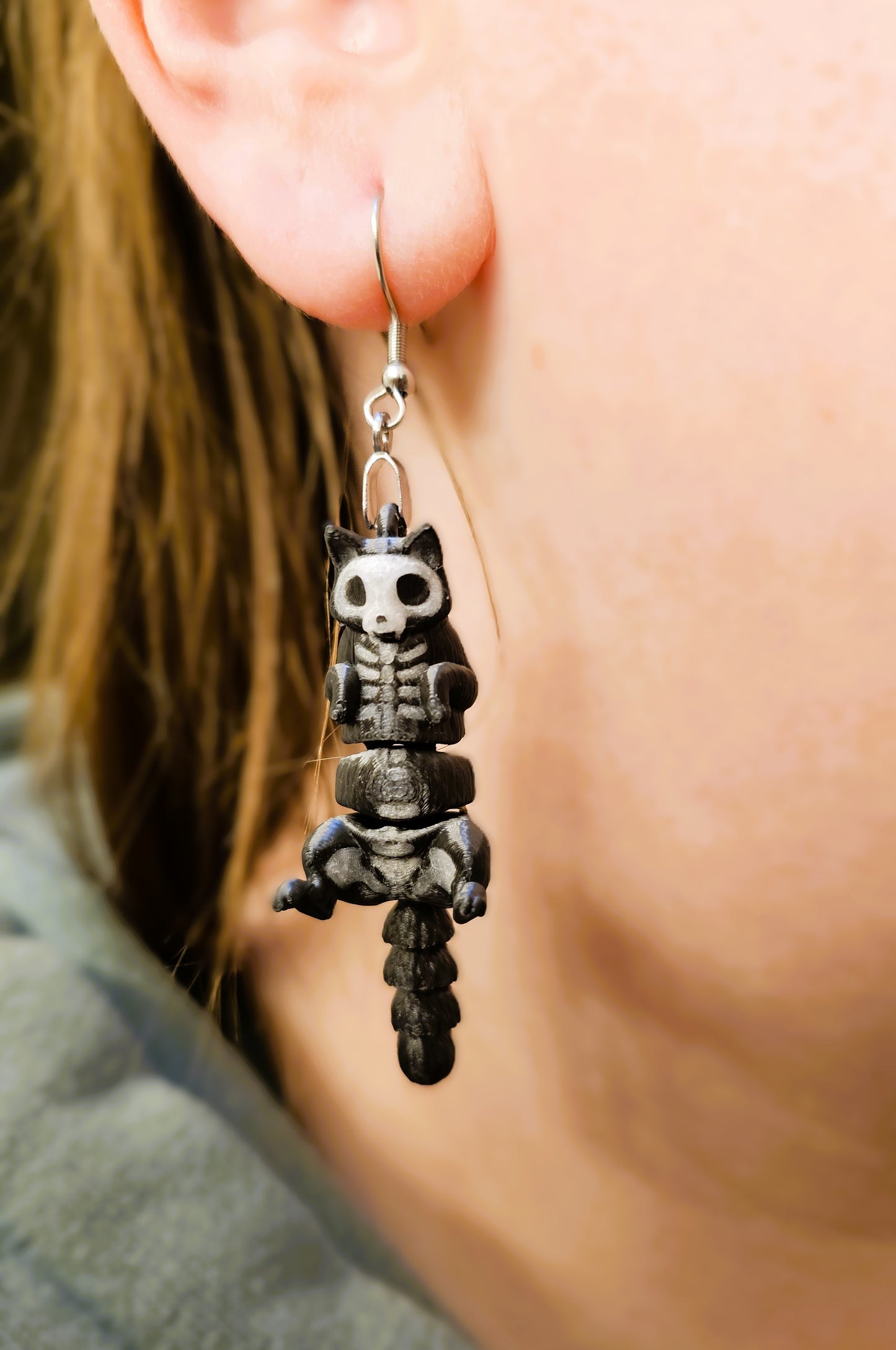 Halloween Glow in the Dark Skelly Cat Earrings