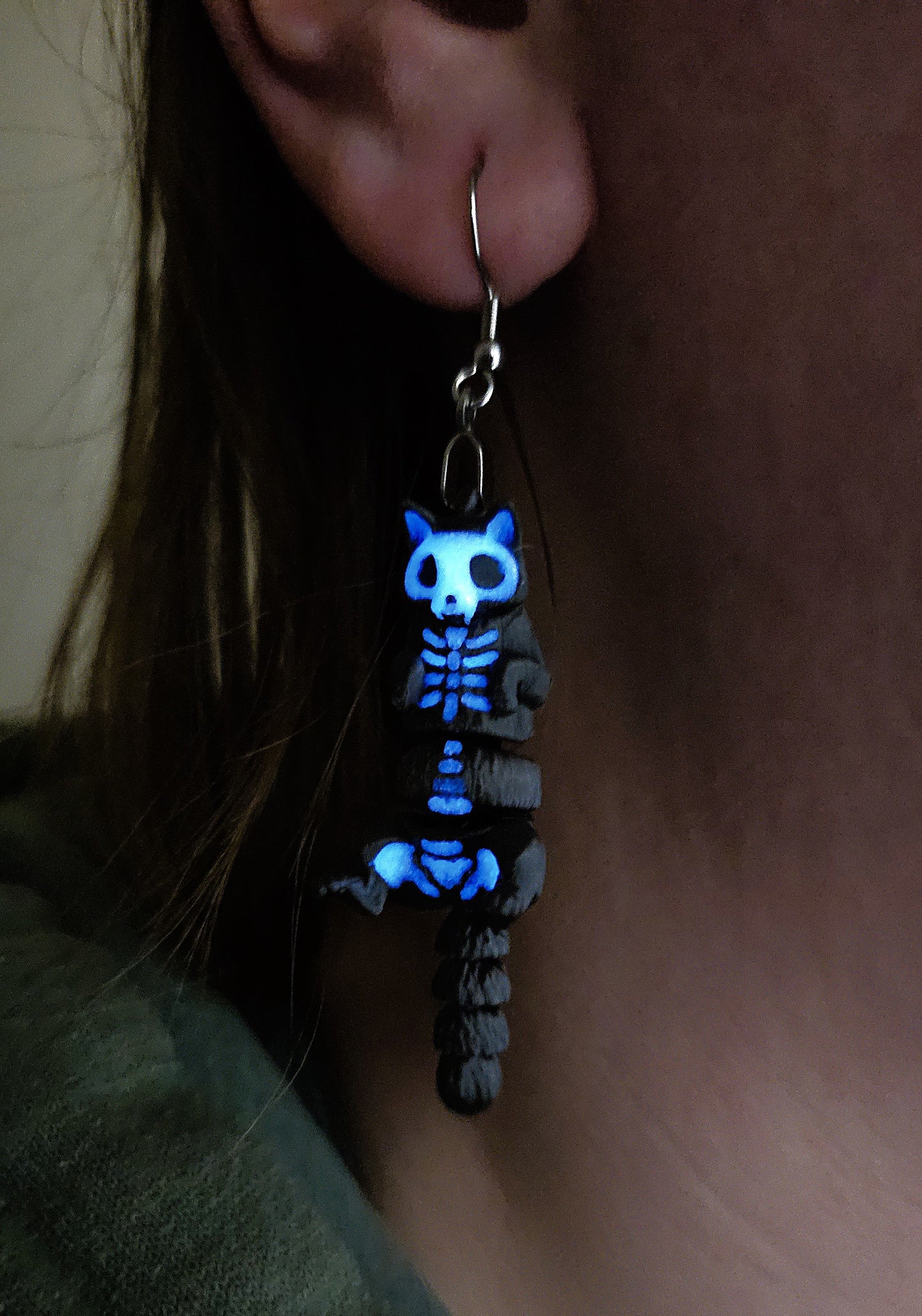 Halloween Glow in the Dark Skelly Cat Earrings