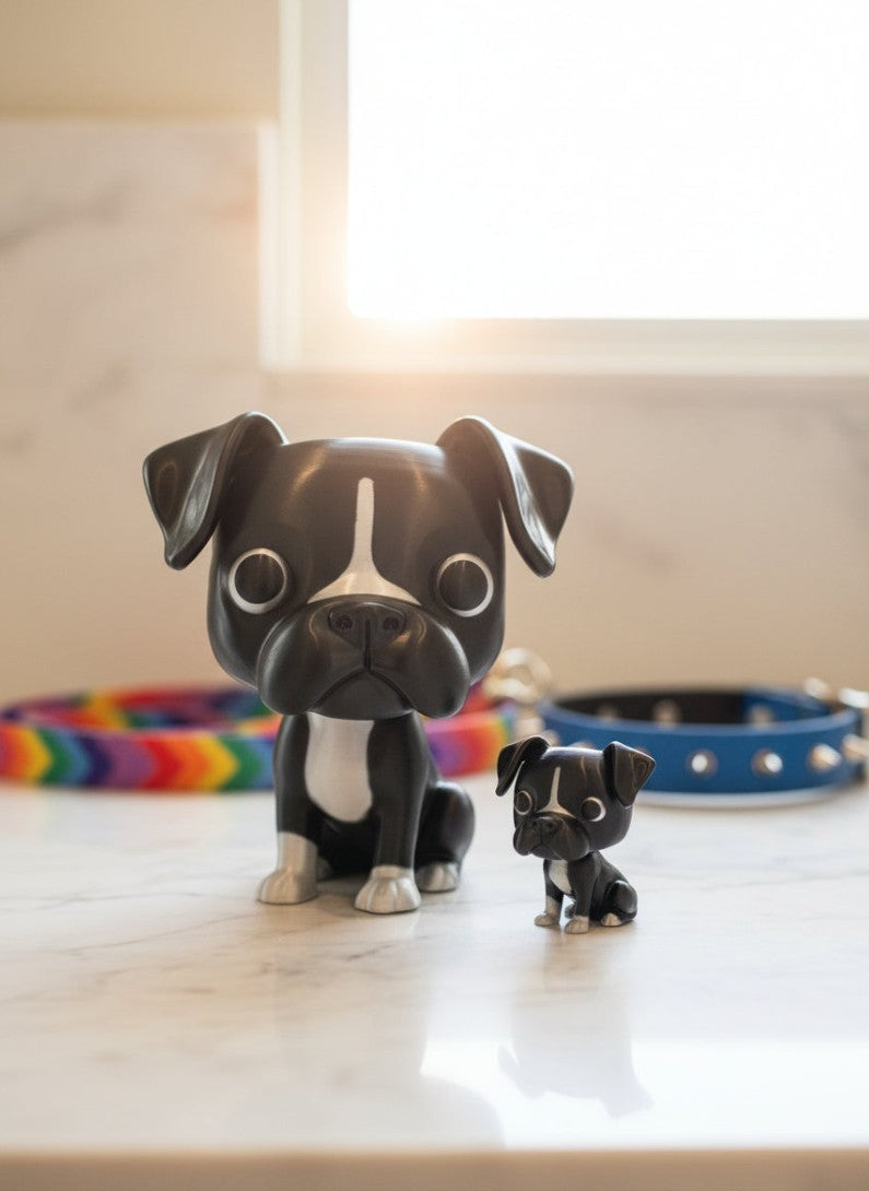 Funko-Style Boxer Dog Figure – Full Size 4.5" or Itty Bitty 1.5" Miniatures | Cute Gift, Party Favor, Dog Lover Collectible