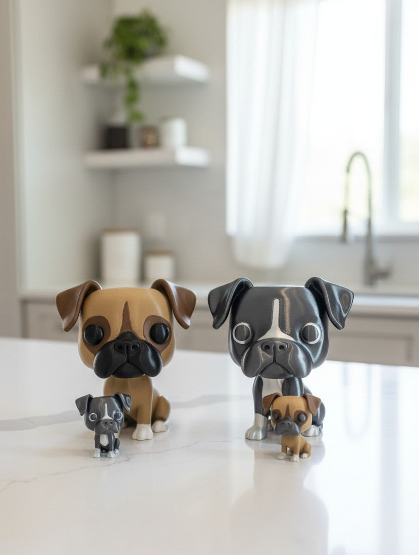 Funko-Style Boxer Dog Figure – Full Size 4.5" or Itty Bitty 1.5" Miniatures | Cute Gift, Party Favor, Dog Lover Collectible