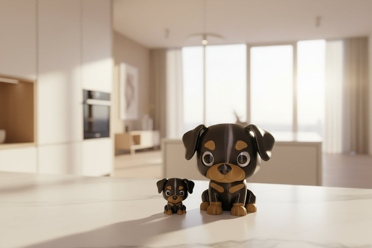 Miniature Pinscher Figurine with Floppy Ears – Cute Oversized‑Head 3D Printed Dog Collectible & Gift for Min Pin Lovers