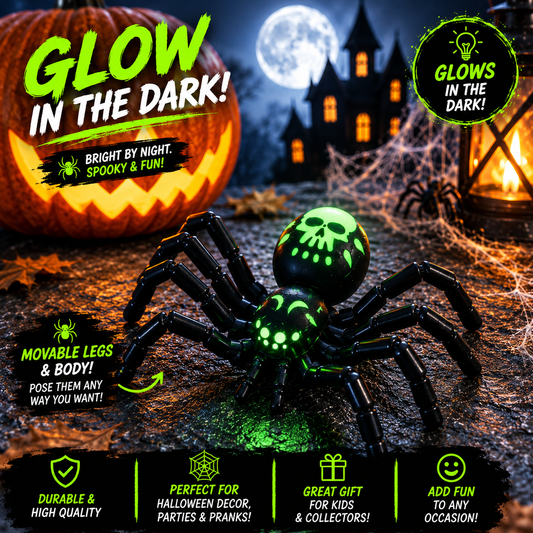 Glow in the Dark Skull Tarantula | 3D Printed Articulated Spider | Halloween Decor | Desk Buddy | Fidget Toy | Gothic Gift