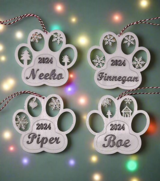 Personalized Glow-in-the-dark Christmas Dog Paw Print Ornament