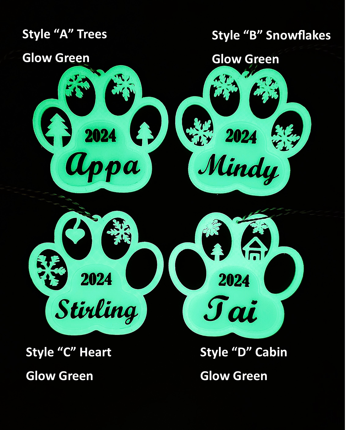 Personalized Glow-in-the-dark Christmas Dog Paw Print Ornament