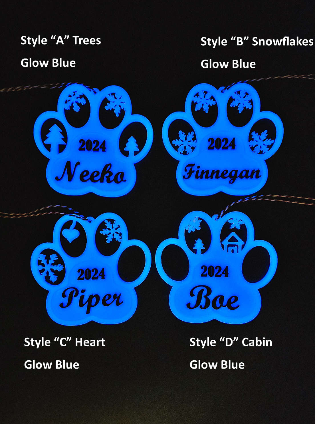 Personalized Glow-in-the-dark Christmas Dog Paw Print Ornament