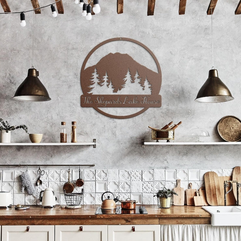 Personalized Mountain Metal Sign: Custom Landscape Monogram Decor