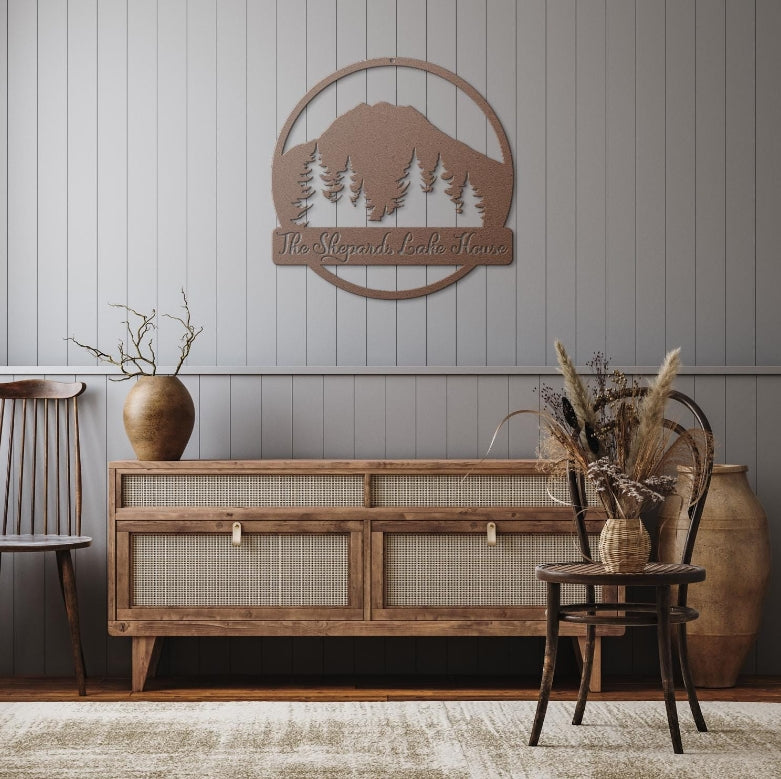 Personalized Mountain Metal Sign: Custom Landscape Monogram Decor