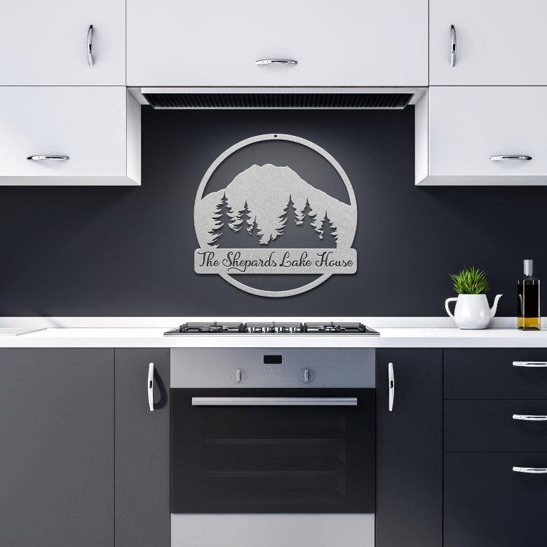 Personalized Mountain Metal Sign: Custom Landscape Monogram Decor