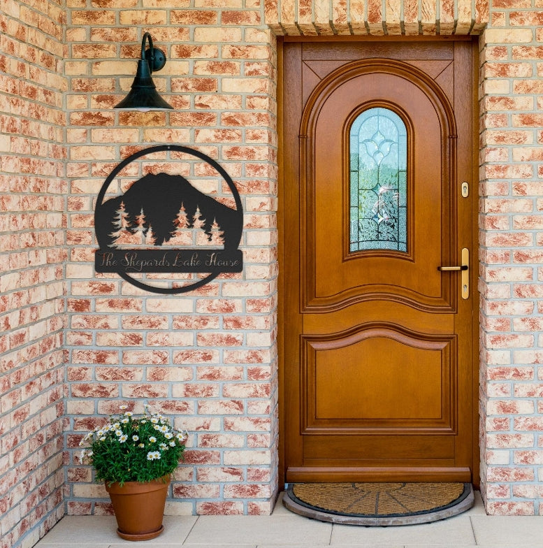 Personalized Mountain Metal Sign: Custom Landscape Monogram Decor