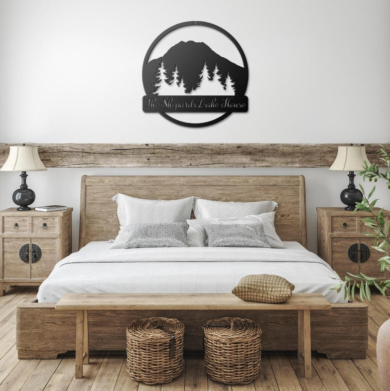 Personalized Mountain Metal Sign: Custom Landscape Monogram Decor