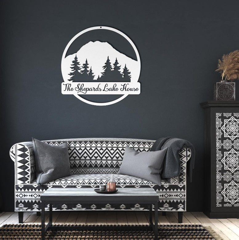 Personalized Mountain Metal Sign: Custom Landscape Monogram Decor