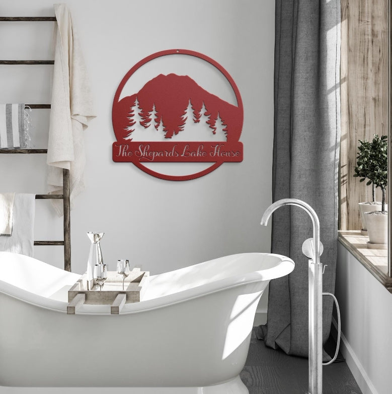 Personalized Mountain Metal Sign: Custom Landscape Monogram Decor