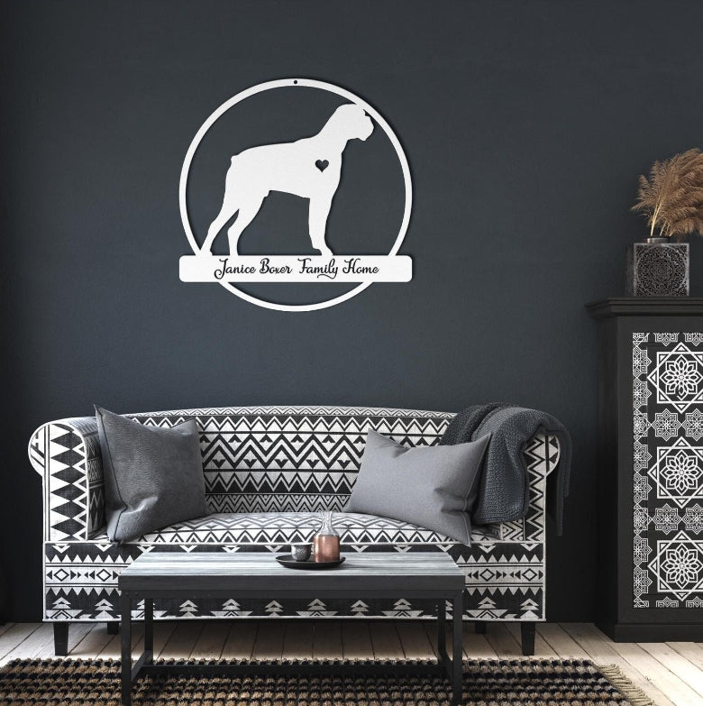Personalized Boxer Dog Metal Sign: Custom Monogram Decor