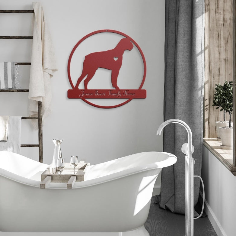 Personalized Boxer Dog Metal Sign: Custom Monogram Decor
