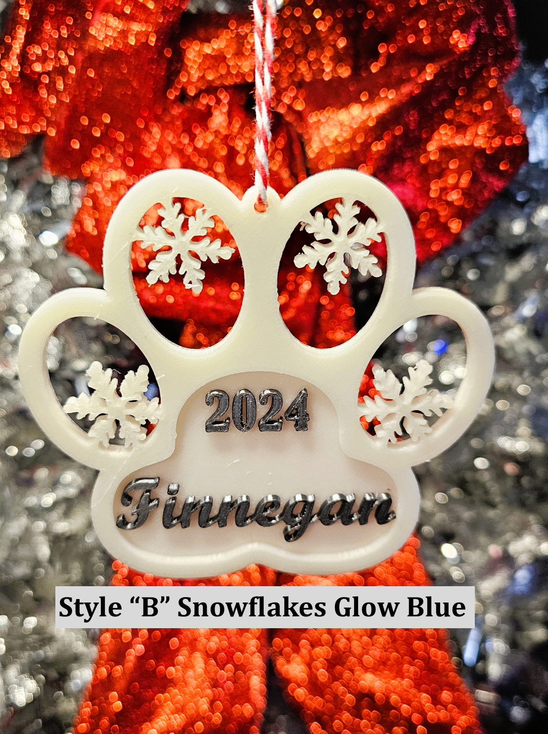 Personalized Glow-in-the-dark Christmas Dog Paw Print Ornament