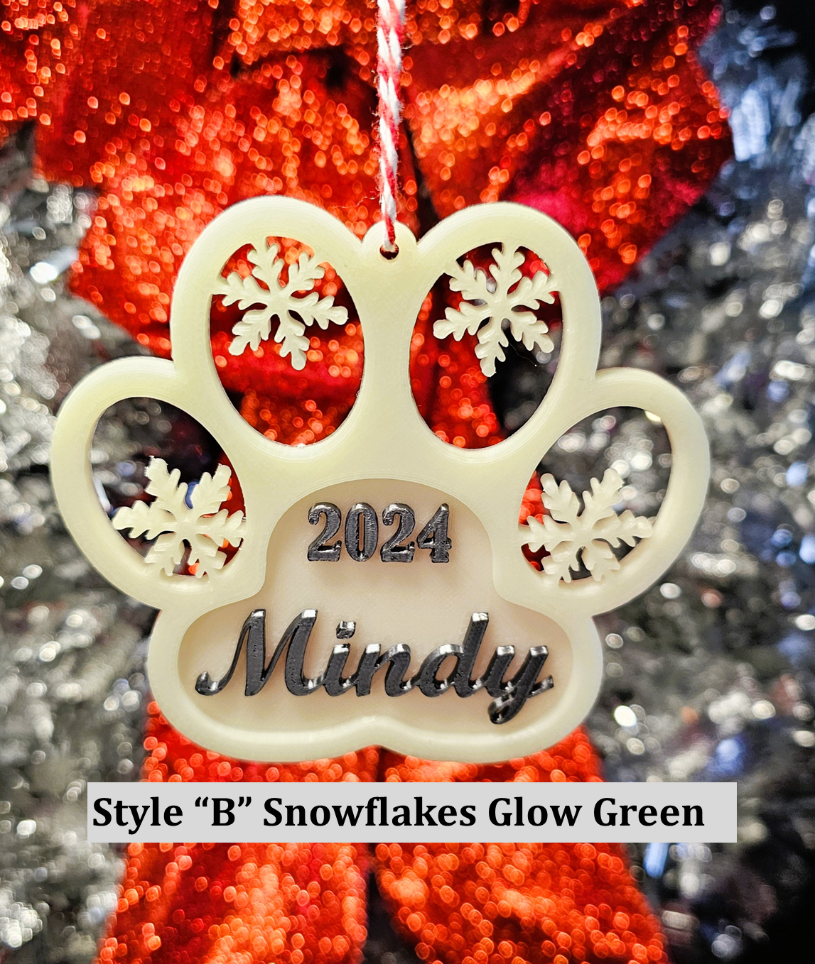 Personalized Glow-in-the-dark Christmas Dog Paw Print Ornament