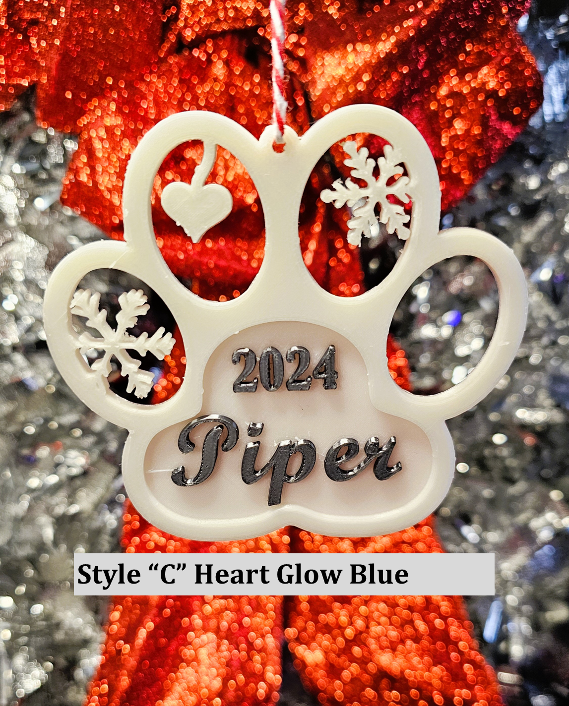 Personalized Glow-in-the-dark Christmas Dog Paw Print Ornament