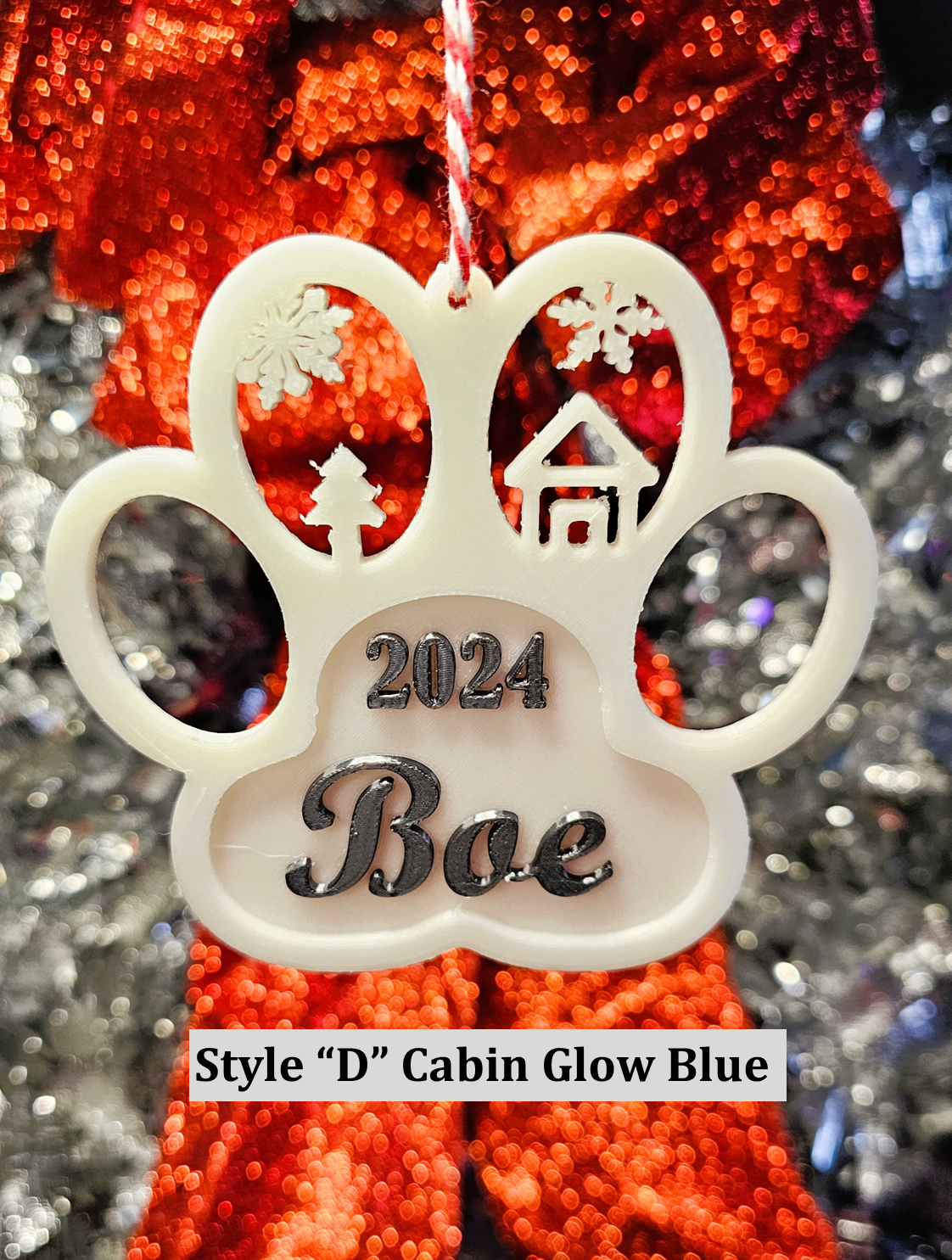 Personalized Glow-in-the-dark Christmas Dog Paw Print Ornament