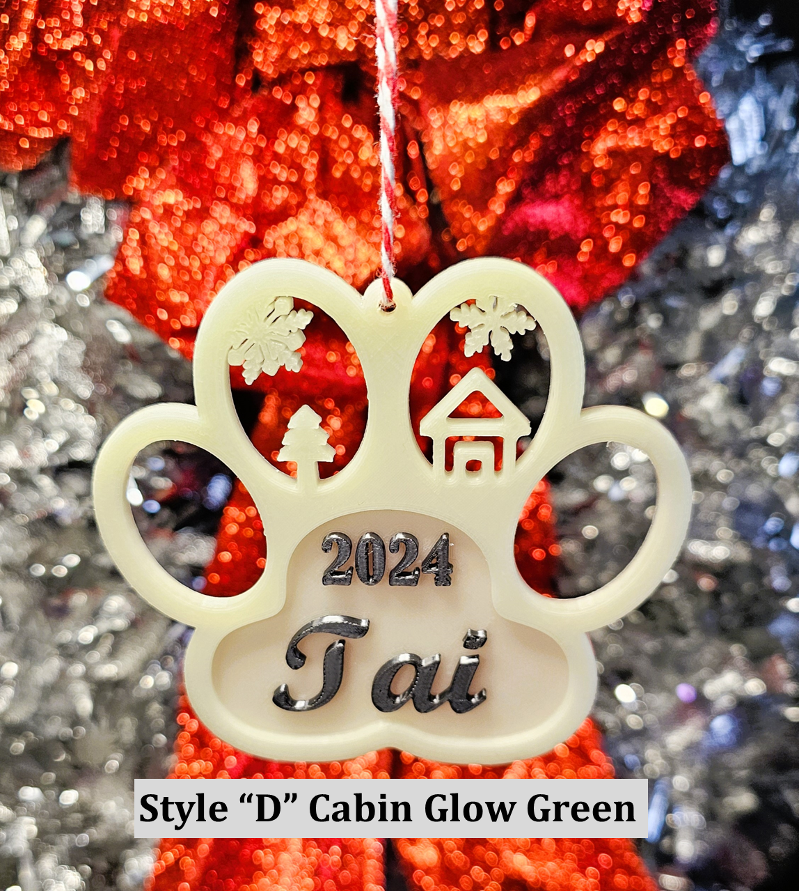 Personalized Glow-in-the-dark Christmas Dog Paw Print Ornament