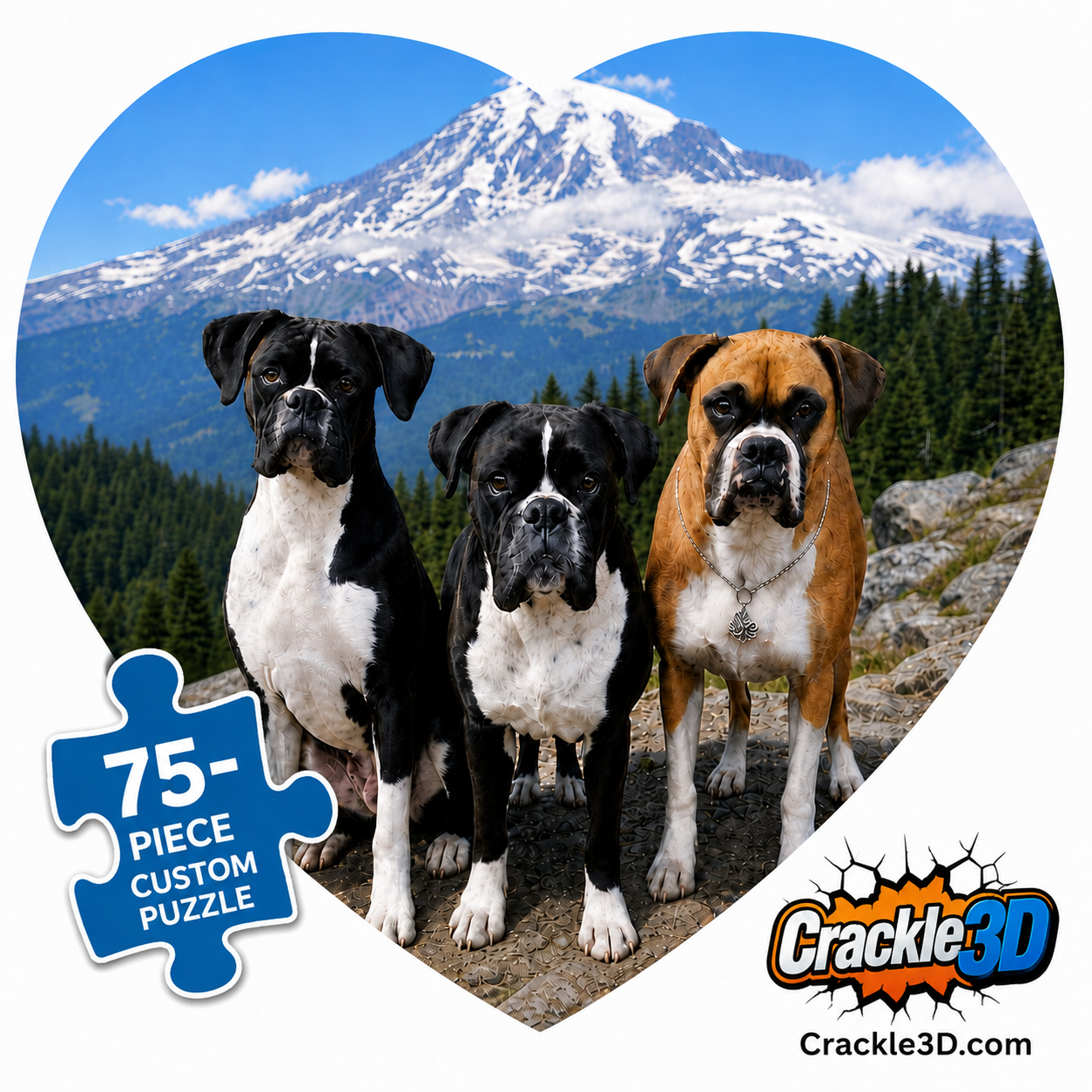 Example personalized 75-piece heart puzzle featuring a custom dog photo