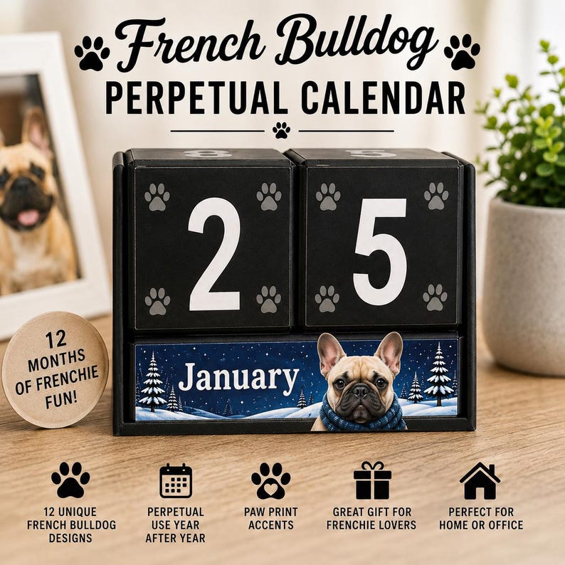 French Bulldog perpetual block calendar