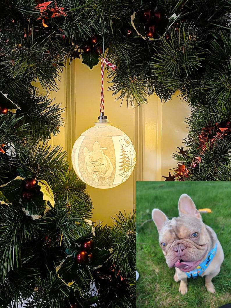 Glowing custom French Bulldog lithophane Christmas ornament