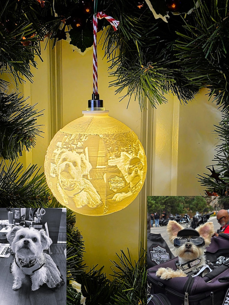 Personalized glowing pet photo lithophane Christmas ornament